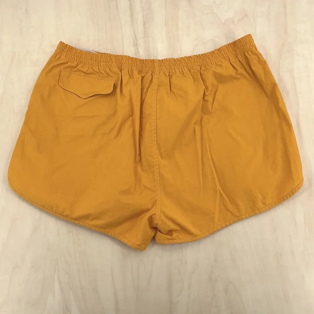 80s Guys Swim Trunks Men M Yellow Solid Mesh Lined Athletic Summer Beachwear